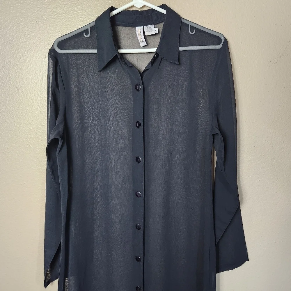 Sun Streak by Newport News Womens |M| Black Sheer LS Maxi Cover Up Dress w/Slits